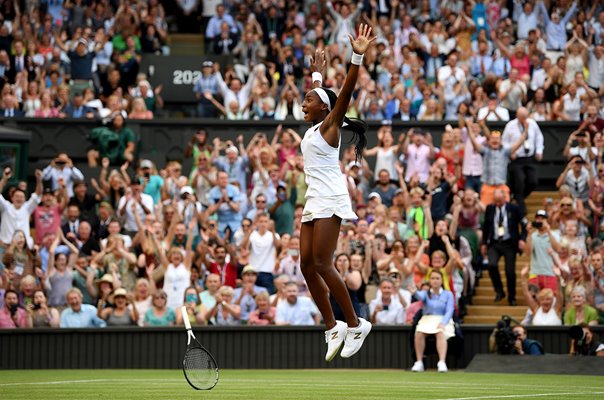 Cori Gauff USA celebrates 3rd Round win Wimbledon 2019