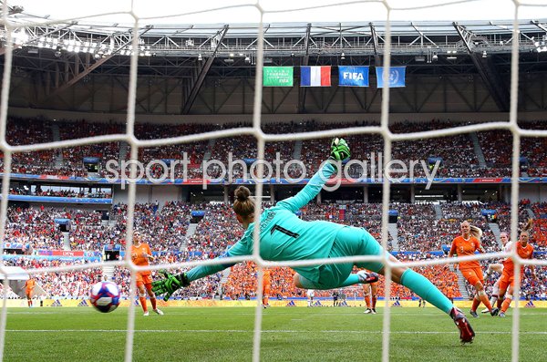Rose Lavelle USA scores v Sari Van Veenendaal Netherlands World Cup Final 2019