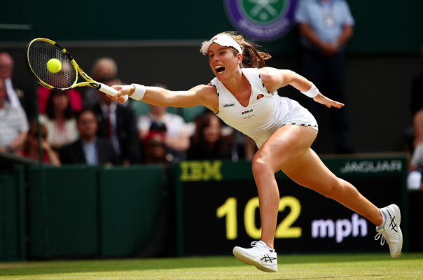 Johanna Konta Great Britain stretch forehand Wimbledon 2019