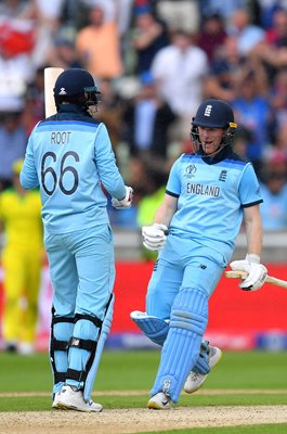 Eoin Morgan England celebrates v Australia Edgbaston World Cup 2019 