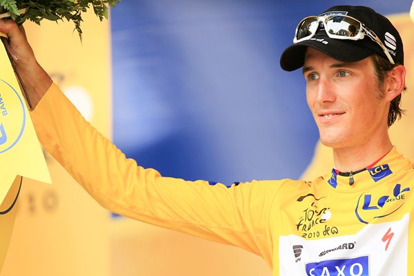 Andy Schleck of team Saxo Bank wears the yellow jersey 