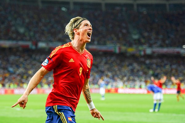 Torres celebrates scoring  v Italy in Euro 2012 Final