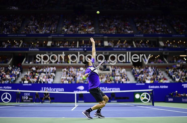 Grigor Dimitrov Bulgaria serves v Roger Federer US Open 2019
