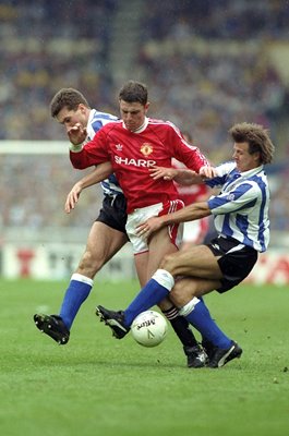 Roland Nilsson, Nigel Pearson of Sheffield Wednesday and Lee Sharpe of Machester United