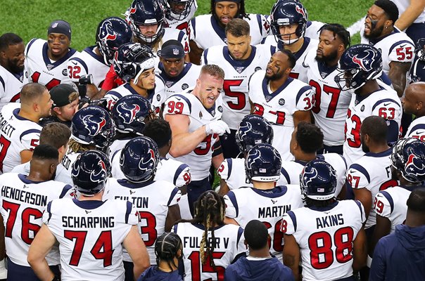 J.J. Watt Houston Texans leads team talk v New Orleans Saints 2019