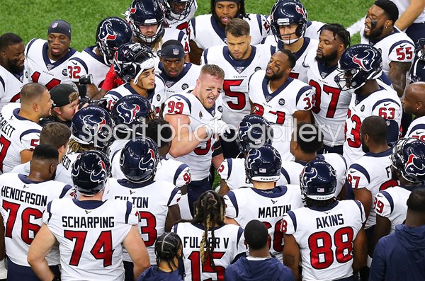 J.J. Watt Houston Texans leads team talk v New Orleans Saints 2019