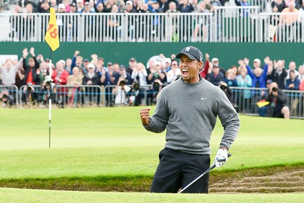 Tiger Woods holes bunker shot Open 2012