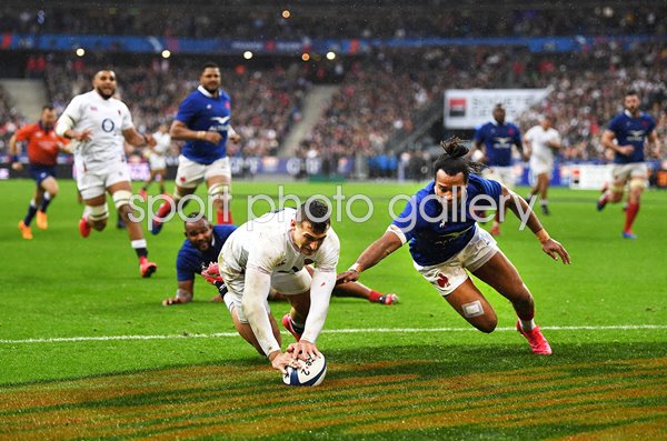 Jonny May England scores v France Six Nations Paris 2020