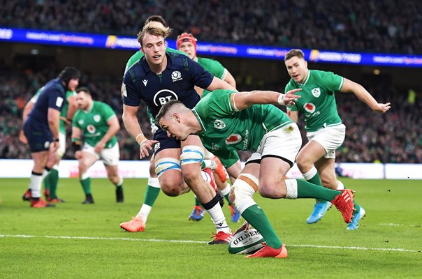 Johnny Sexton Ireland scores v Scotland Six Nations Dublin 2020