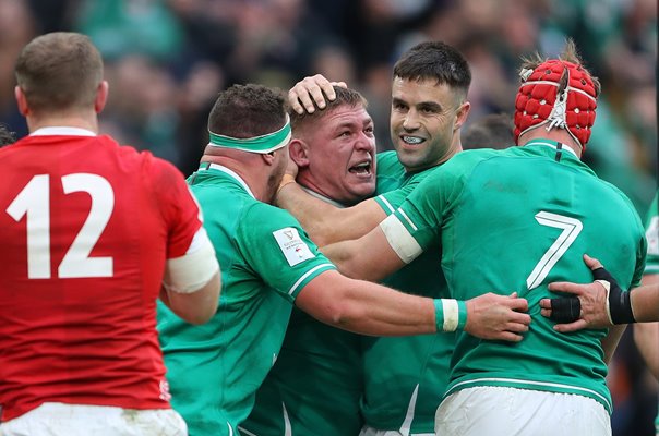 Tadhg Furlong Ireland celebrates try v Wales Dublin Six Nations 2020