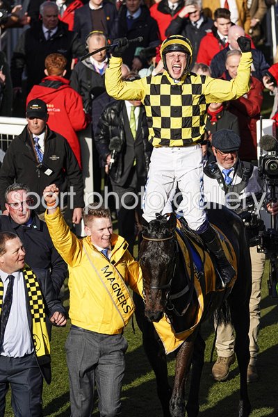 Paul Townend celebrates Al Boum Photo Gold Cup win Cheltenham 2020