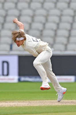 Sam Curran England bowls v West Indies Old Trafford 2020