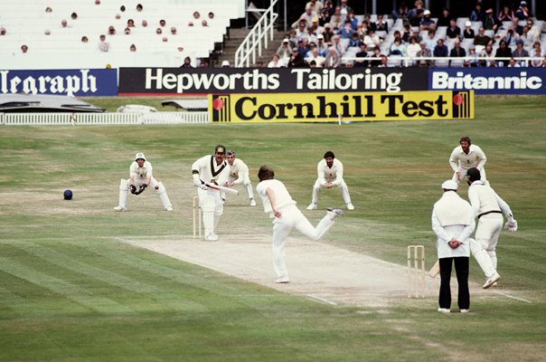 Chris Old England bowls to Rodney Marsh Australia Ashes 1981