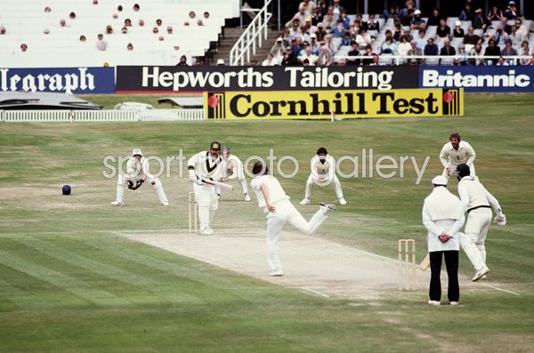 Chris Old England bowls to Rodney Marsh Australia Ashes 1981