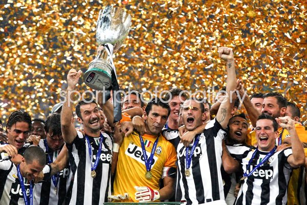 Juventus celebrate with the Italian Super Cup 2012 trophy