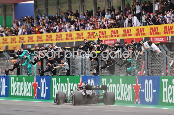 Mercedes team celebrate Lewis Hamilton record 92nd Grand Prix win