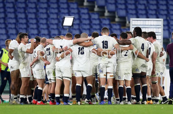 England Team Huddle v Italy Rome Six Nations 2020