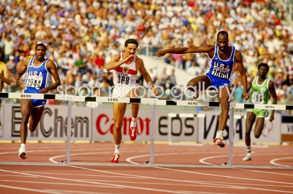 Ed Moses USA leads Danny Harris & Harald Schmid World 400m Hurdles Final 1987