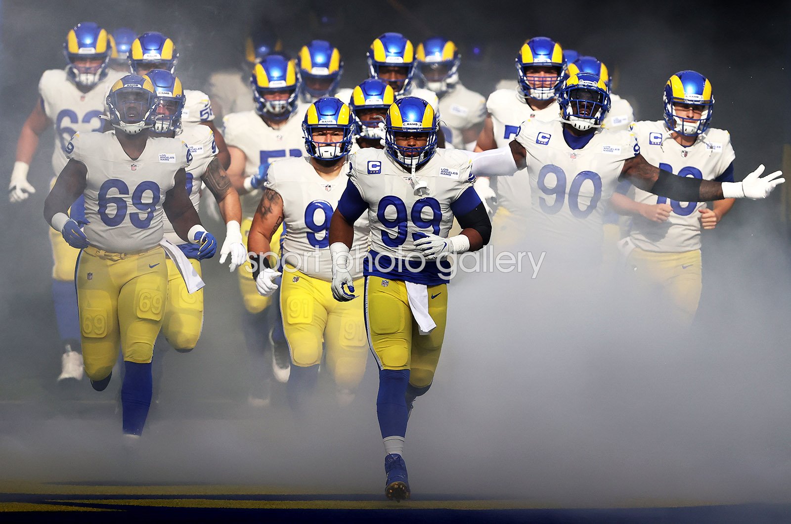 Aaron Donald #99 leads out Los Angeles Rams v Jets 2020 Images