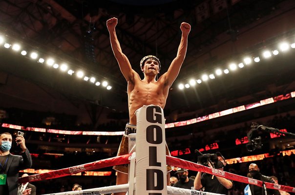 Ryan Garcia celebrates win v Luke Campbell Dallas 2021