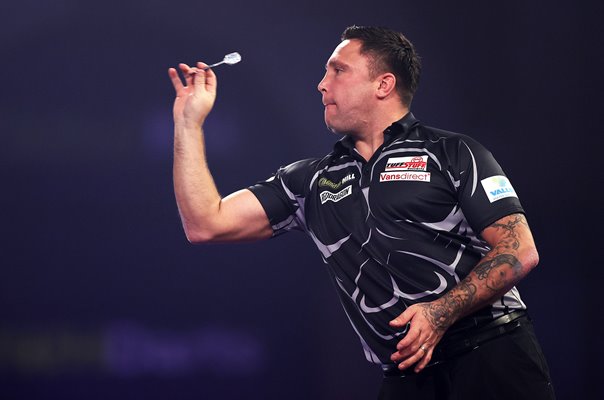 Gerwyn Price Wales action PDC World Darts Championship 2021