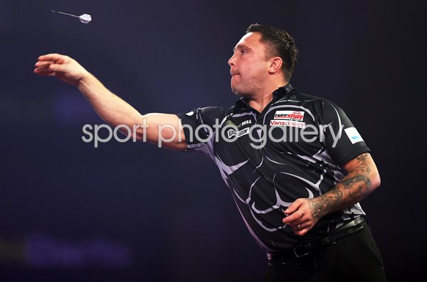 Gerwyn Price Wales action PDC World Darts Final 2021