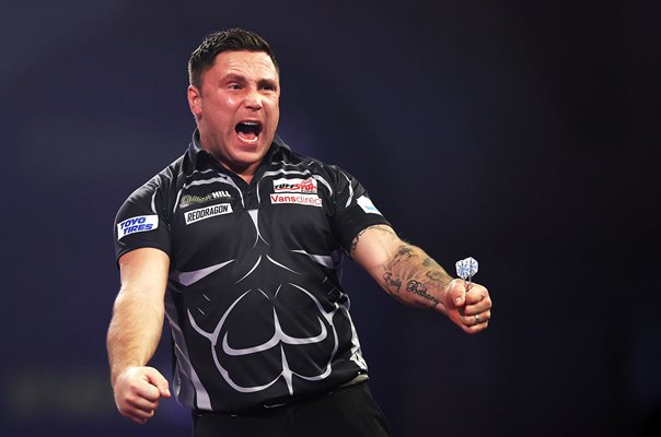 Gerwyn Price Wales celebrates PDC World Darts Championship 2021