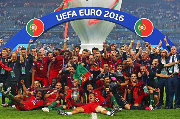 Portugal team celebrate Euro 2016 win