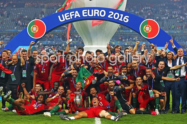 Portugal team celebrate Euro 2016 win