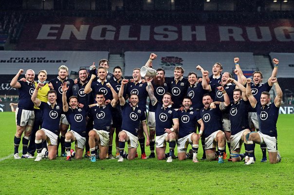 Scotland celebrate Calcutta Cup win Twickenham Six Nations 2021