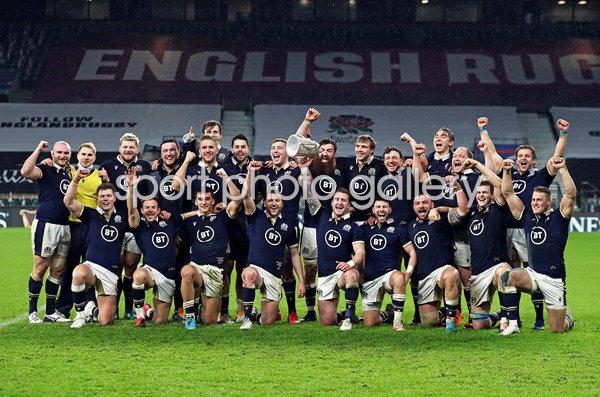 Scotland celebrate Calcutta Cup win Twickenham Six Nations 2021
