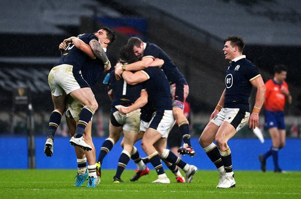 Scotland celebrate Calcutta Cup win Twickenham Six Nations 2021