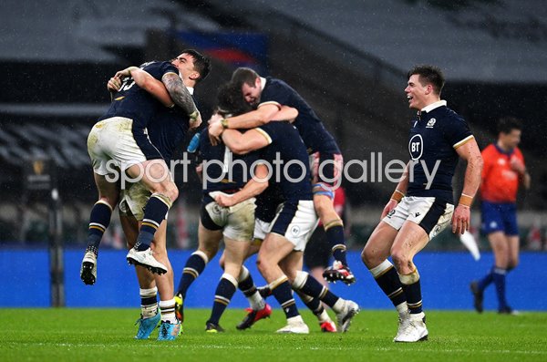 Scotland celebrate Calcutta Cup win Twickenham Six Nations 2021