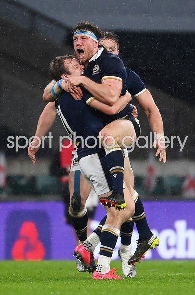 Hamish Watson Scotland celebrates v England Twickenham 6 Nations 2021