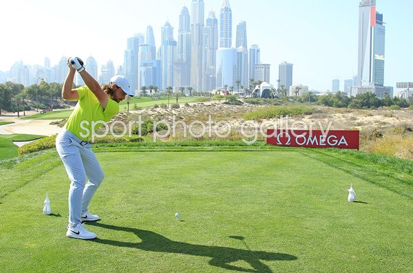 Tommy Fleetwood of England 8th Tee Dubai Desert Classic 2021