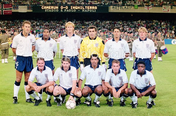 England Team v Cameroon World Cup Quarter Final Naples 1990