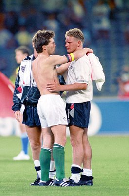 Lothar Matthaus German Captian consoles Paul Gascoigne England World Cup 1990