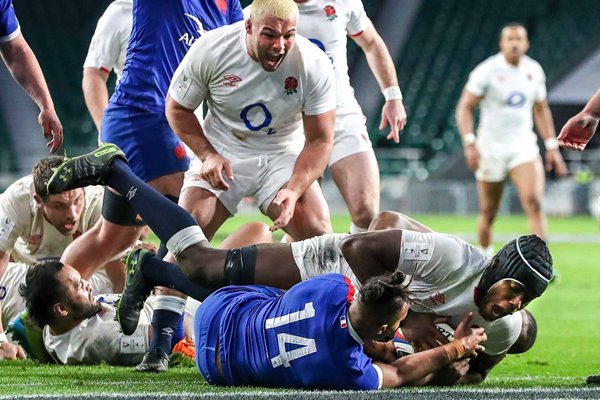 Maro Itoje England scores winning try v France Twickenham Six Nations 2021