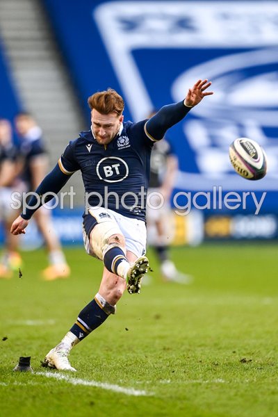 Stuart Hogg Scotland kick v Ireland Murrayfield Six Nations 2021