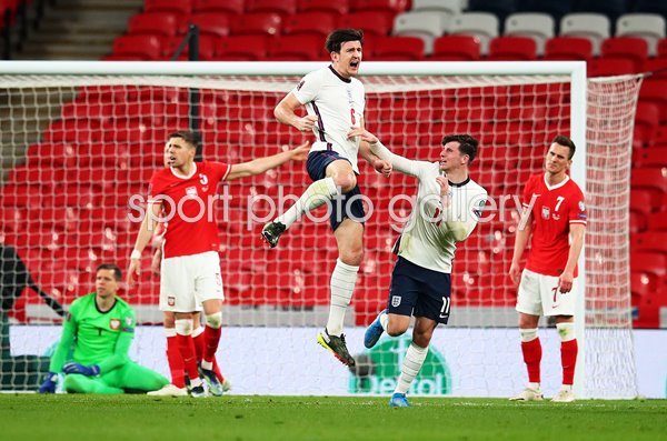 Harry Maguire England celebrates winner v Poland Wembley 2021