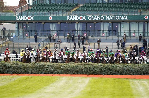 Runners and Riders inspect 1st Fence Grand National Aintree 2021