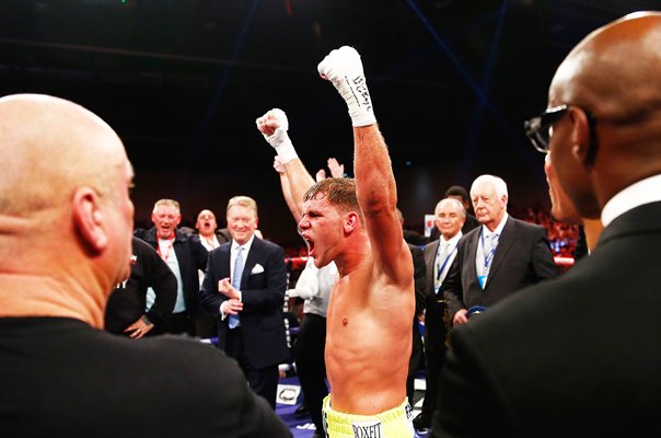 Billy Joe Saunders celebrates defeating Chris Eubank Junior 2014