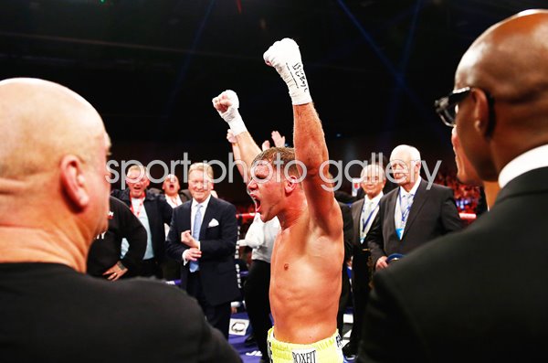 Billy Joe Saunders celebrates defeating Chris Eubank Junior 2014