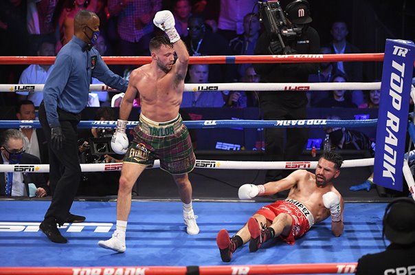 Josh Taylor knocks down Jose Ramirez Las Vegas 2021