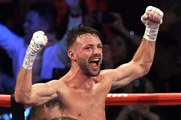 Josh Taylor celebrates beating Jose Ramirez Las Vegas Boxing 2021