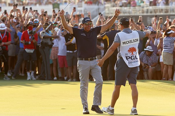 Phil Mickelson USA celebrates historic USPGA win 2021