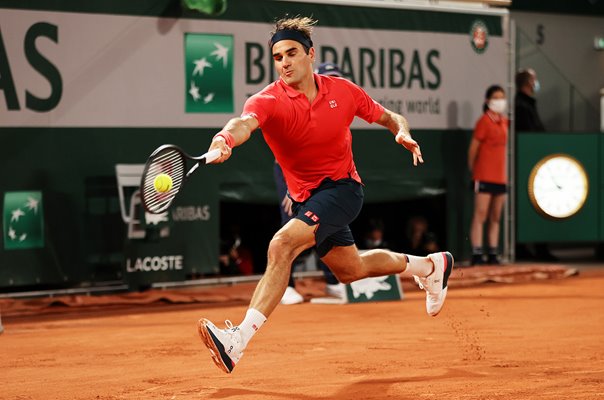 Roger Federer Switzerland running forehand French Open Paris 2021