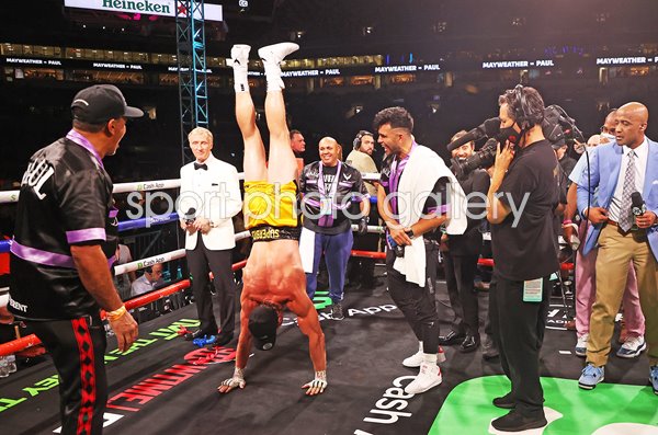 Logan Paul Handstand after Floyd Mayweather fight Miami 2021