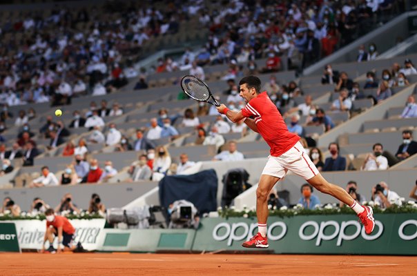 Novak Djokovic Serbia backhand v Matteo Berrettini French Open Tennis 2021