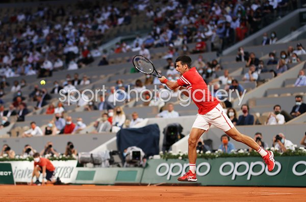 Novak Djokovic Serbia backhand v Matteo Berrettini French Open Tennis 2021